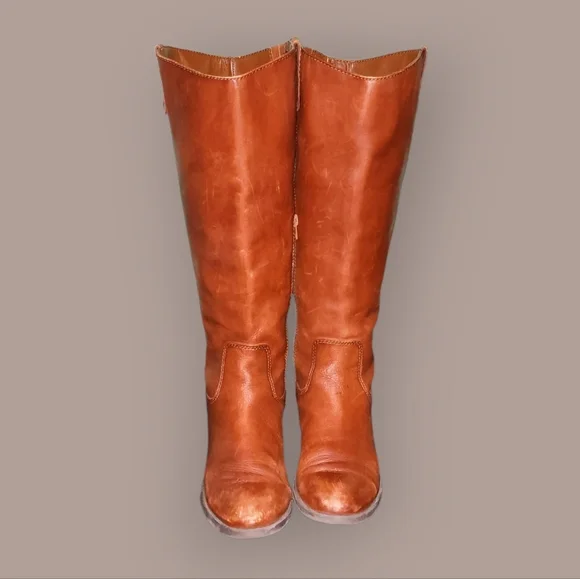 Women Vintage Wide Calf Leather Brown Tall Riding Boots By INC Size 9.5M. - Picture 4 of 8